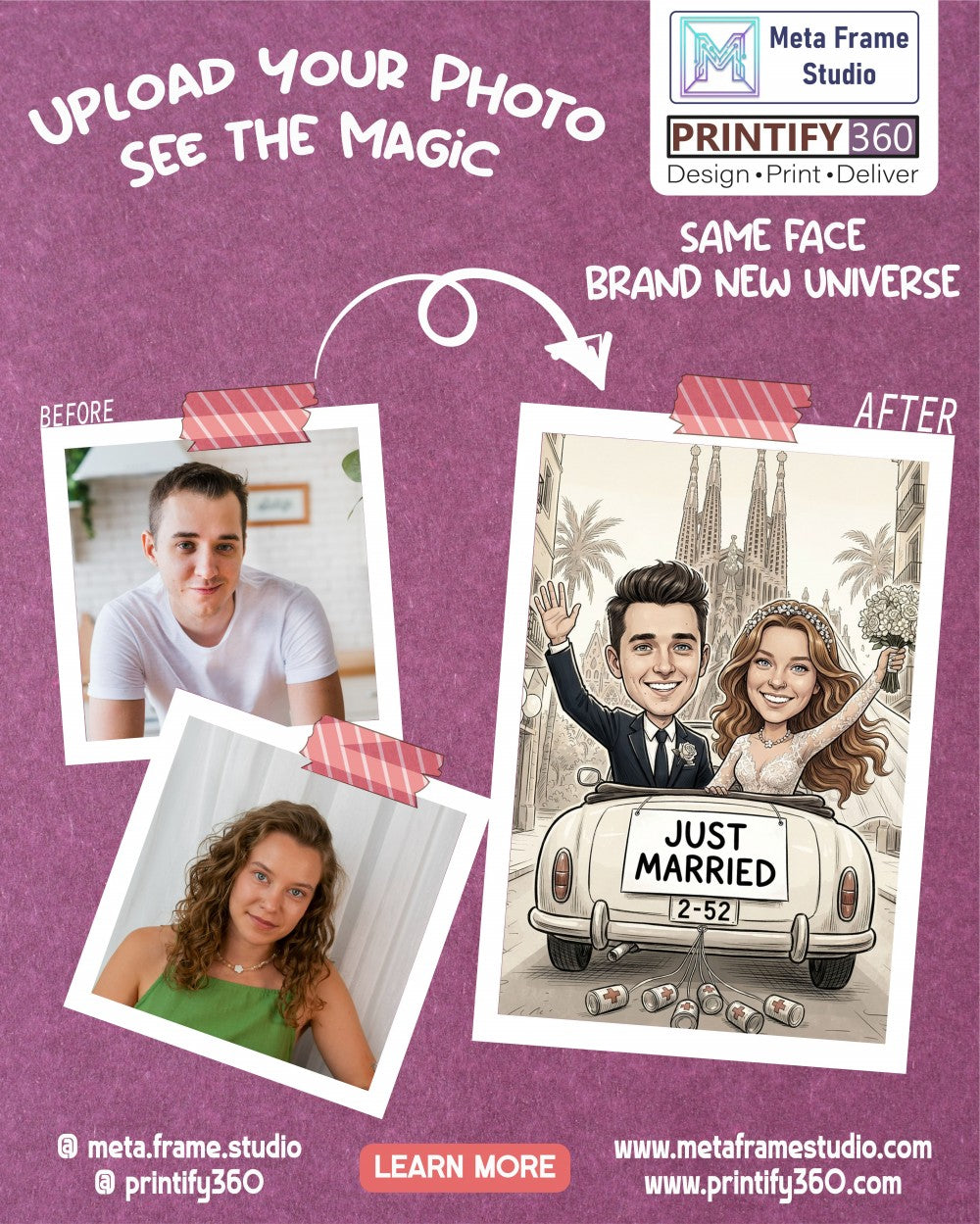 Personalized wedding invitation, Just Married Barcelona