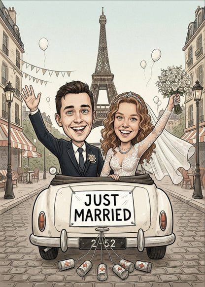 Personalized wedding invitation, Just Married Paris
