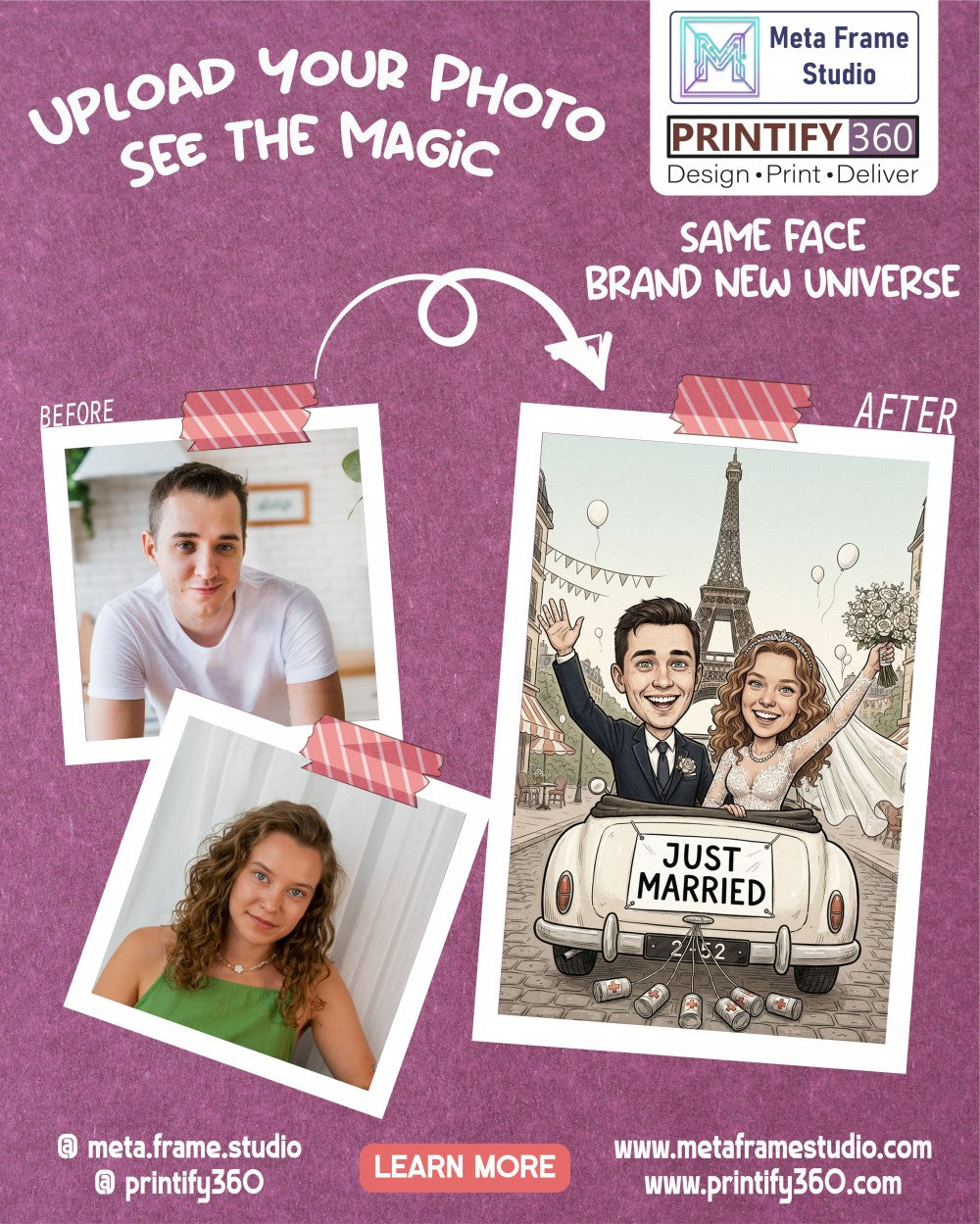Personalized wedding invitation, Just Married Paris