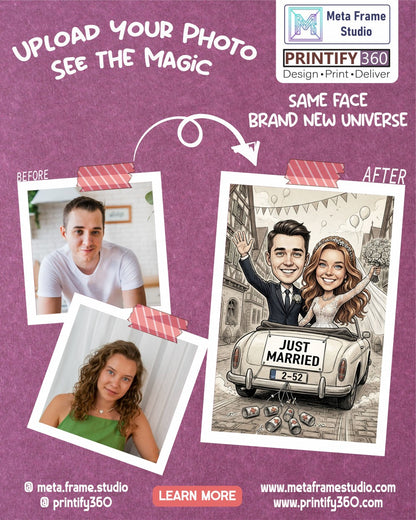 Personalized wedding invitation, Just Married Village