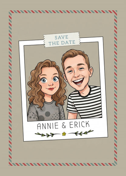 Personalized wedding invitation, Polaroid photo