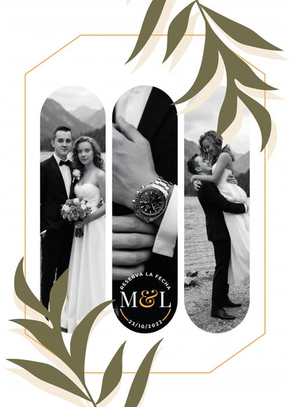 Personalized wedding invitation with video, black and white bride and groom photo