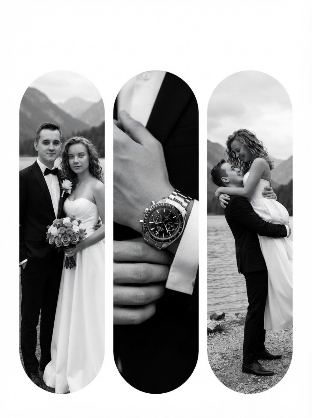 Personalized wedding invitation, black and white bride and groom photo