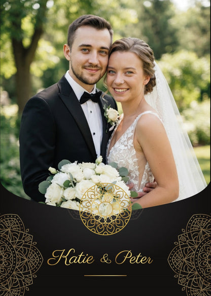 Personalized wedding invitation, bride and groom classic black invitation