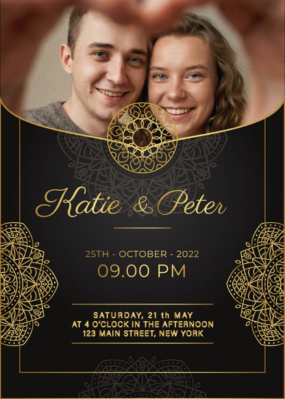 Personalized wedding invitation, bride and groom classic black invitation