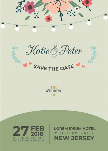 Personalized wedding invitation, bride and groom embracing