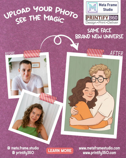 Personalized wedding invitation, bride and groom embracing