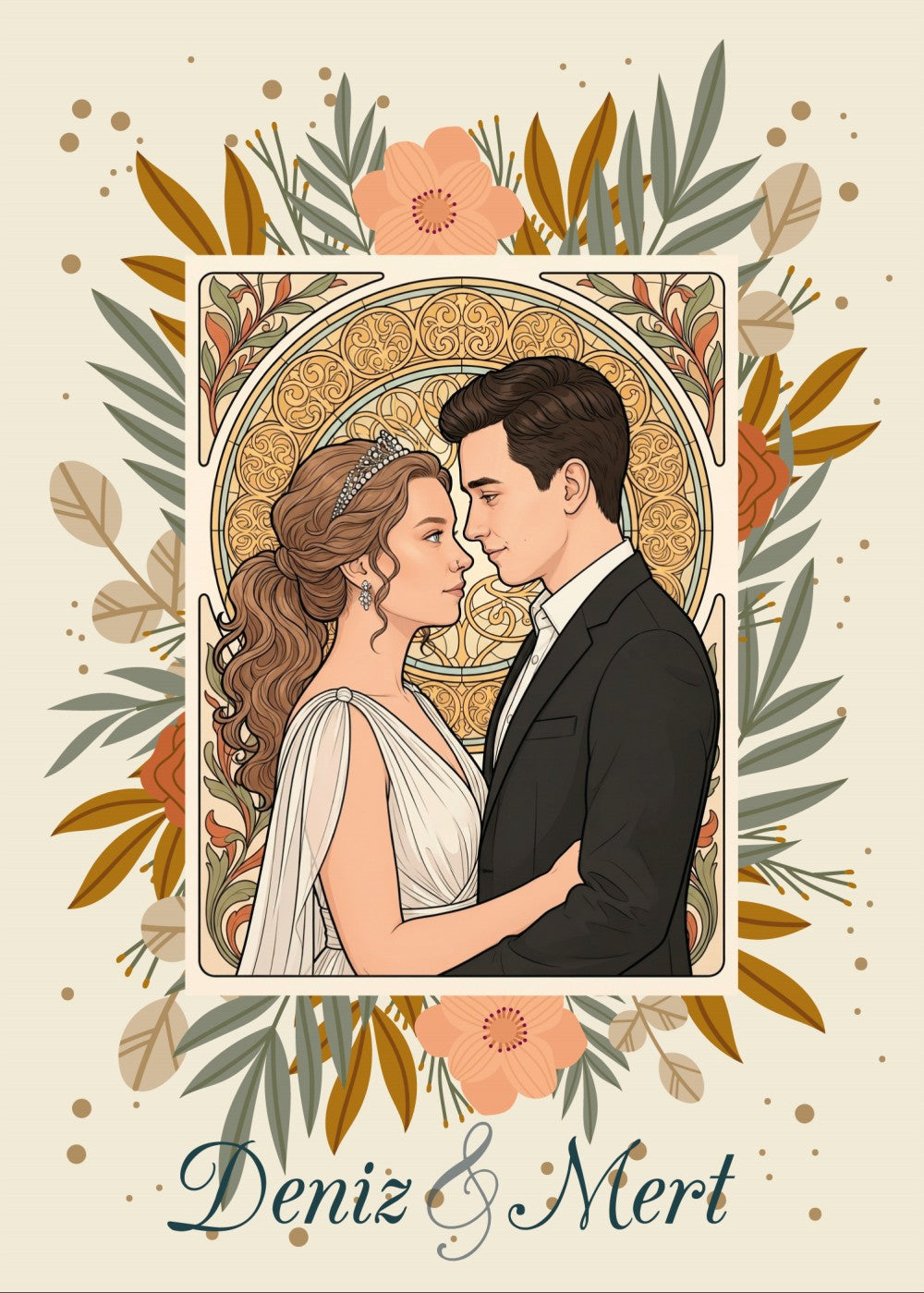 Personalized wedding invitation, bride and groom gothic design