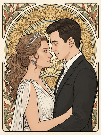 Personalized wedding invitation, bride and groom gothic design