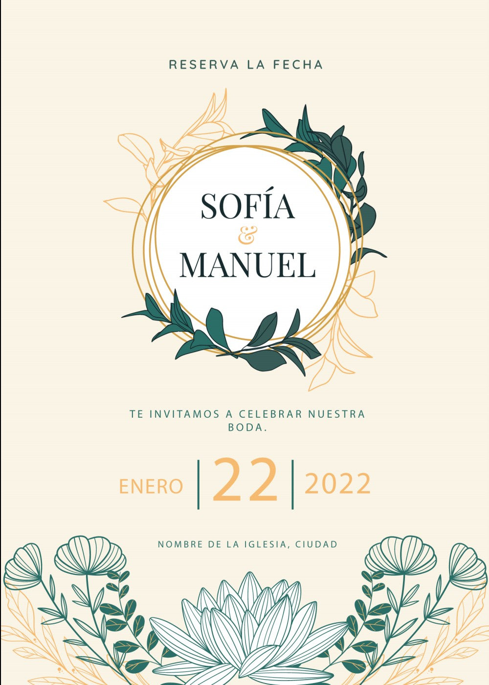 Personalized wedding invitation with video, bride and groom having a picnic