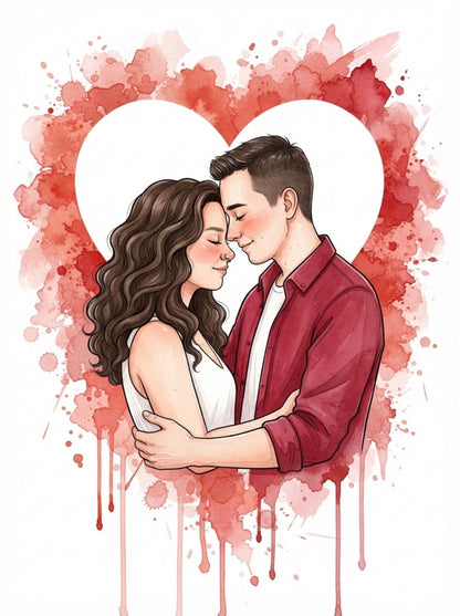 Personalized wedding invitation, bride and groom inside a heart