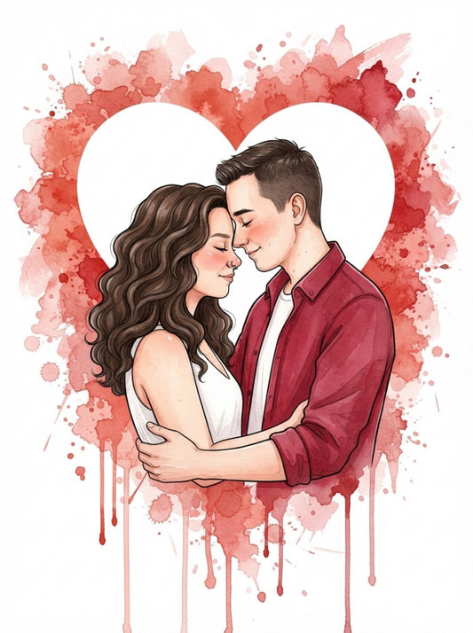 Personalized wedding invitation, bride and groom inside a heart