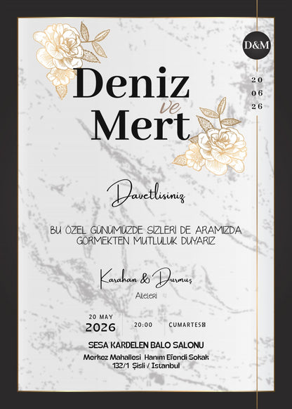 Personalized wedding invitation, bride and groom lifestyle photos