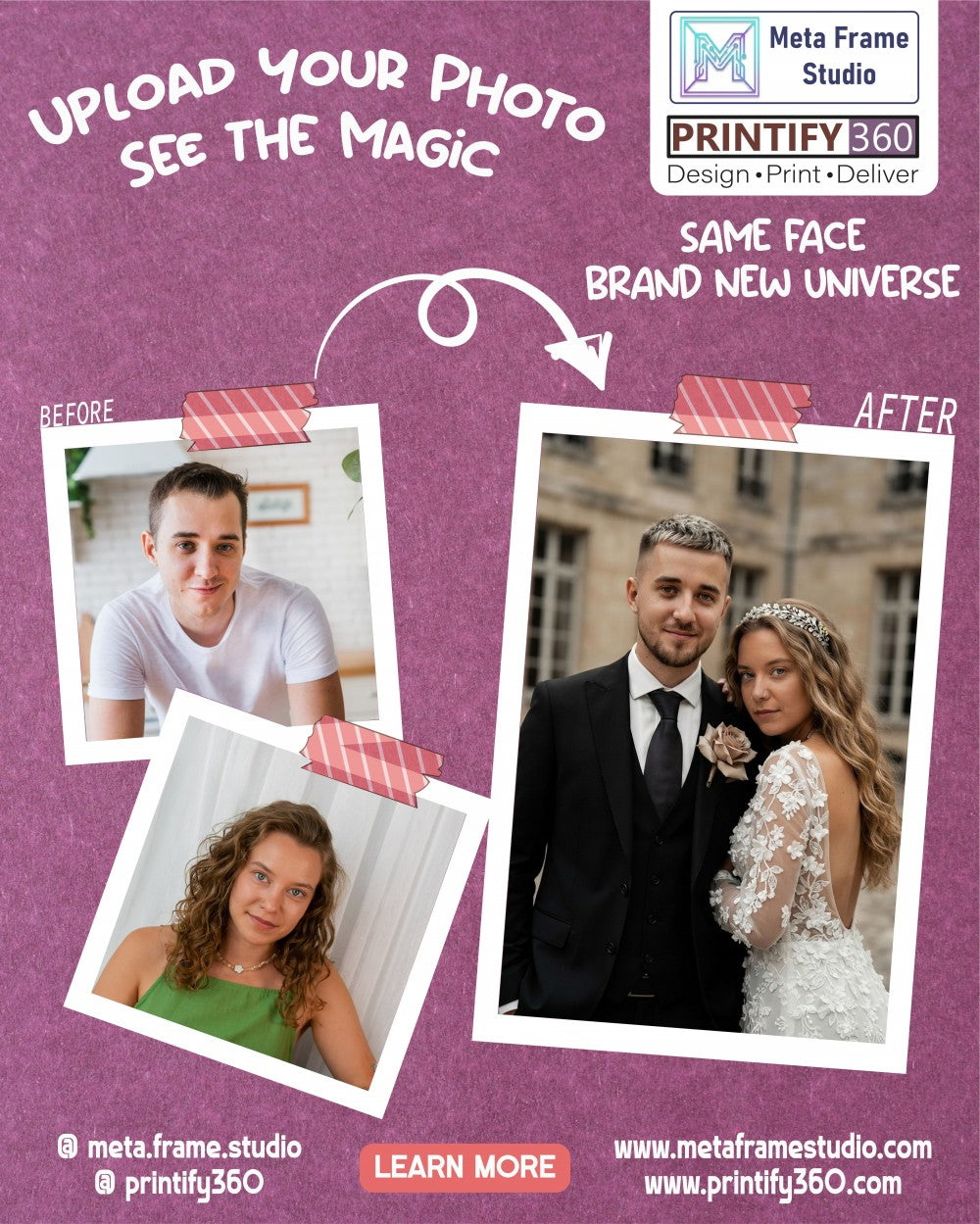 Personalized wedding invitation, bride and groom lifestyle photos