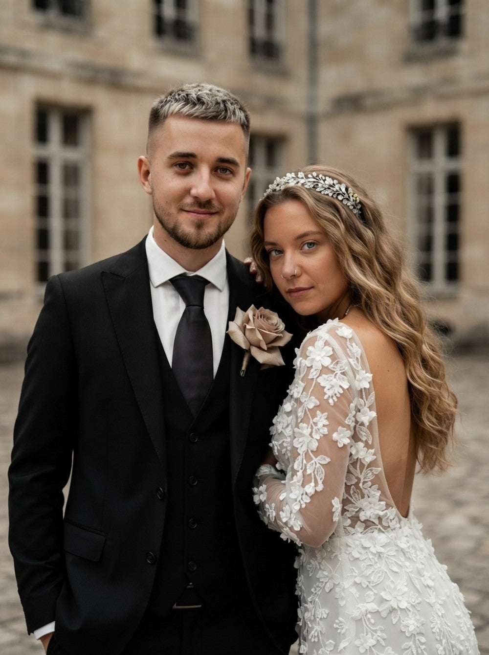 Personalized wedding invitation, bride and groom lifestyle photos