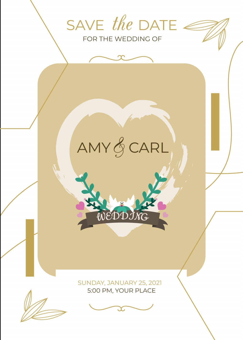 Personalized wedding invitation with video, bride and groom phone selfie