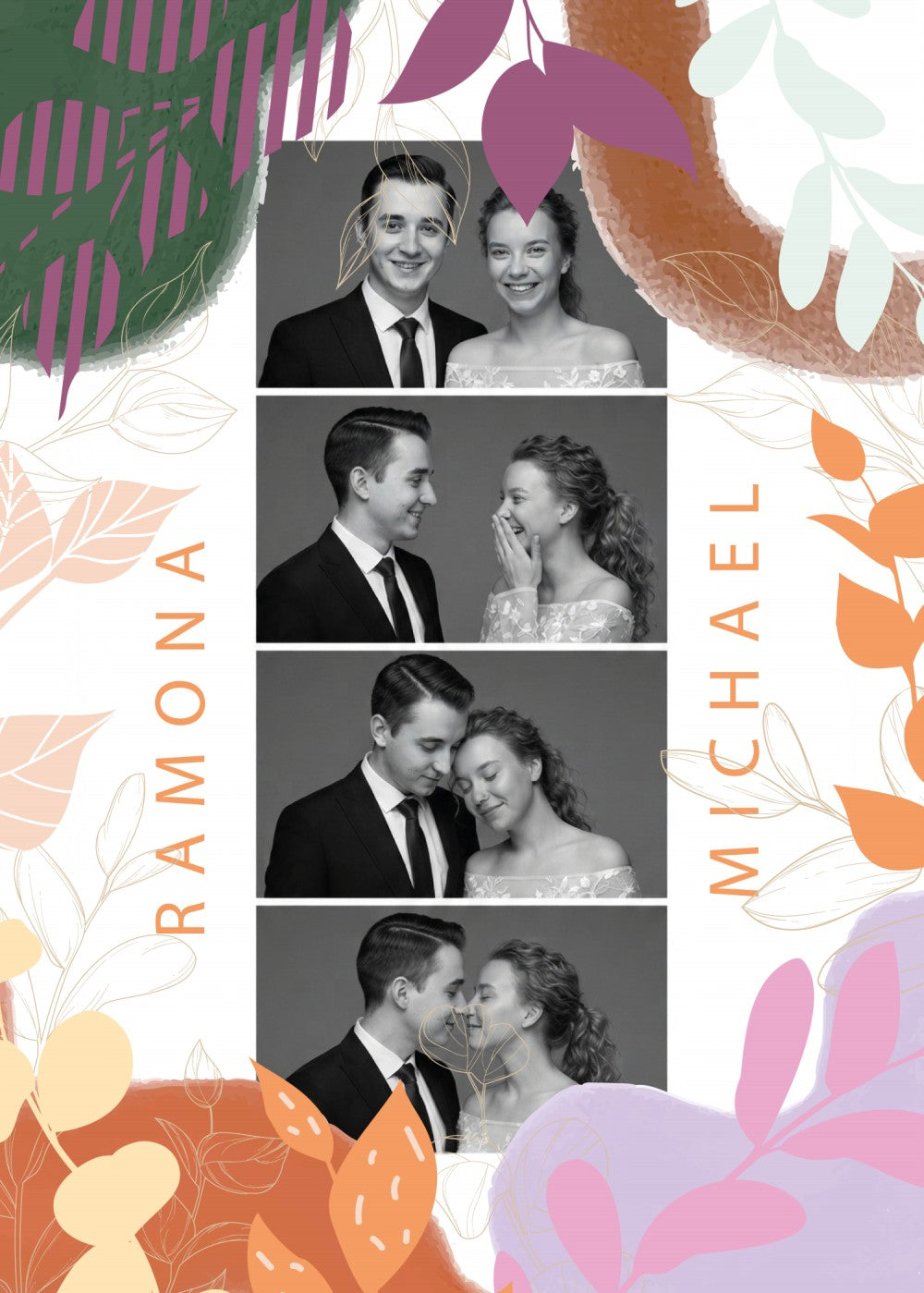 Personalized wedding invitation, bride and groom photobooth