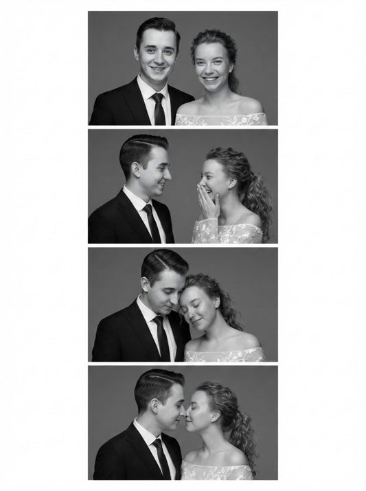 Personalized wedding invitation, bride and groom photobooth