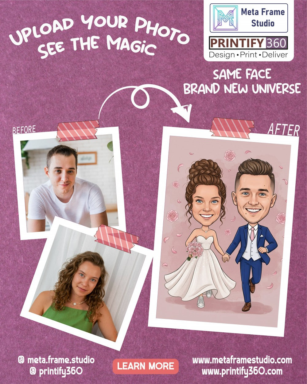 Personalized wedding invitation, bride and groom running