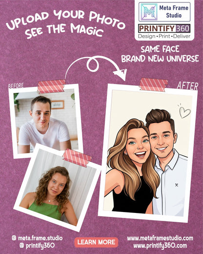 Personalized wedding invitation, bride and groom taking selfies