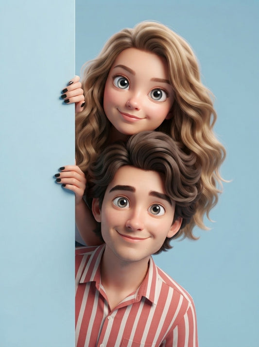 Personalized wedding invitations, cartoon characters for the bride and groom