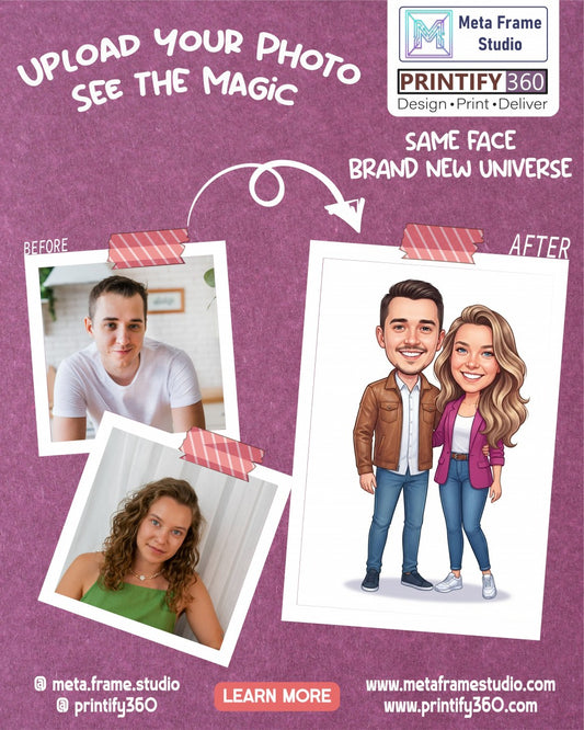 Personalized wedding invitation, bride and groom with pink hearts