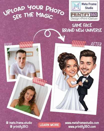 Personalized wedding invitation, caricature of bride and groom