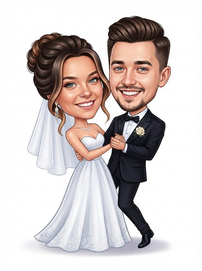 Personalized wedding invitation, caricature of bride and groom