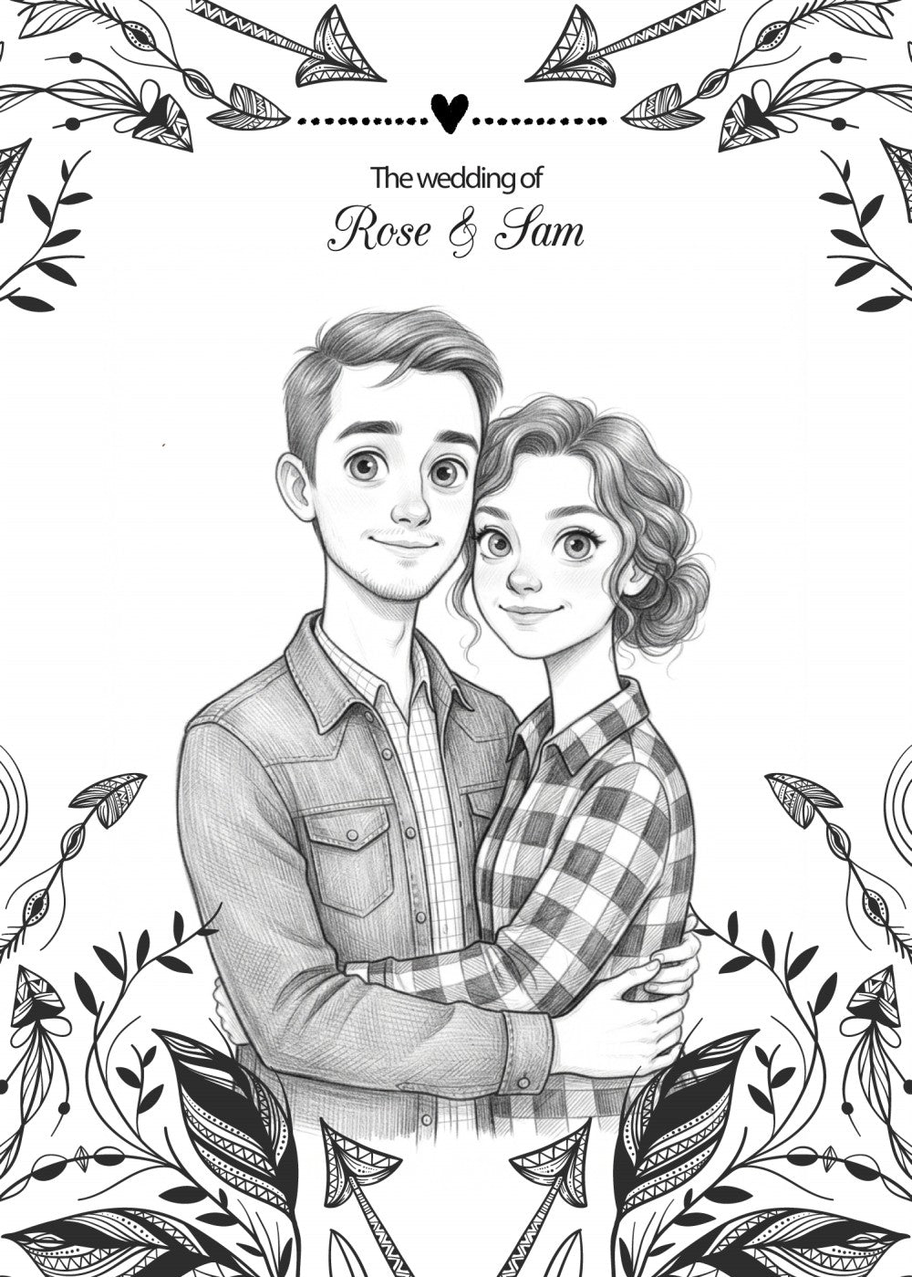 Personalized wedding invitation with video, charcoal animated drawing of bride and groom
