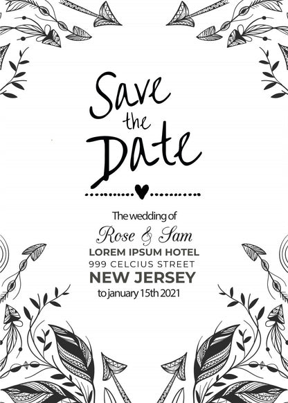 Personalized wedding invitation with video, charcoal animated drawing of bride and groom