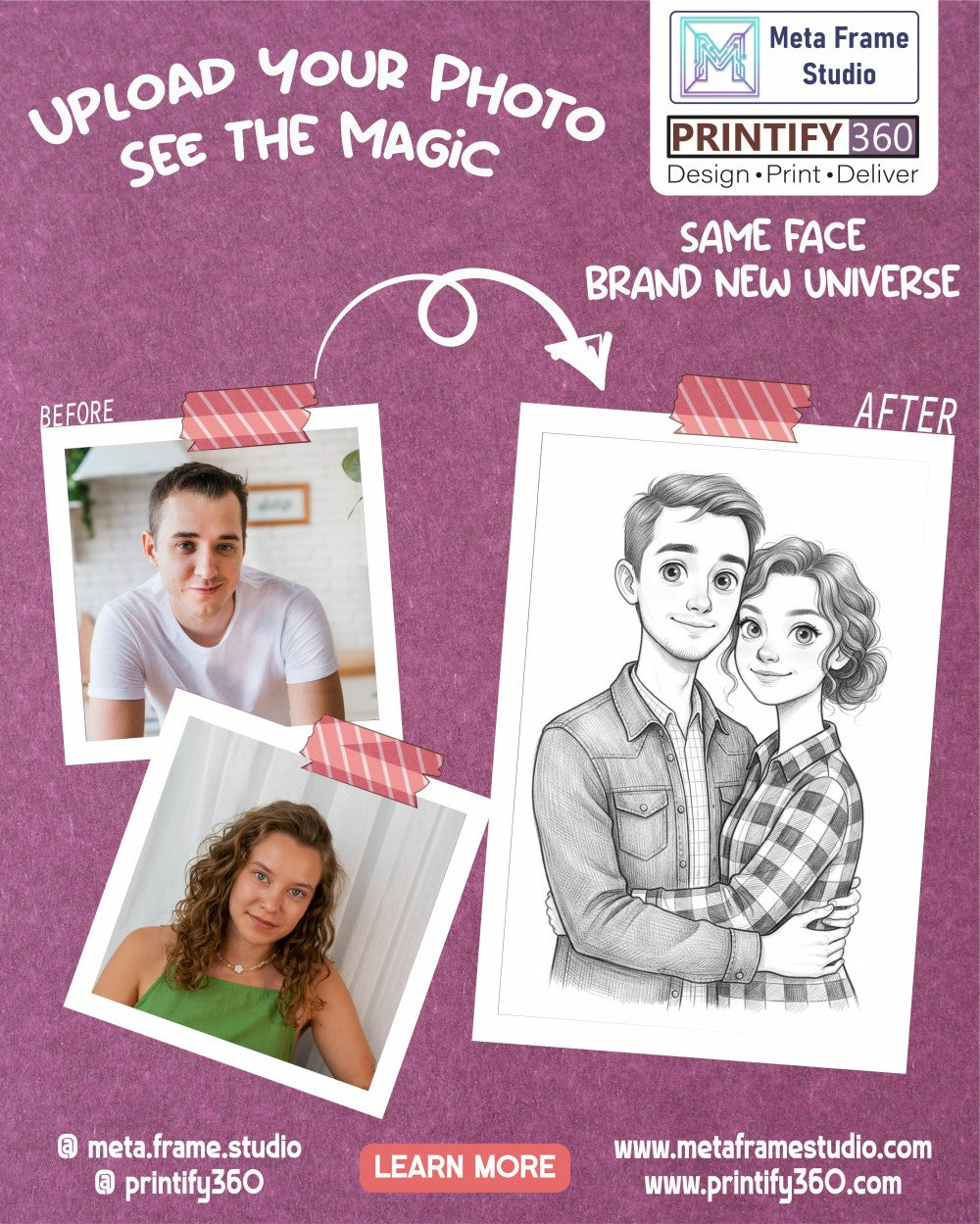Personalized wedding invitation with video, charcoal animated drawing of bride and groom