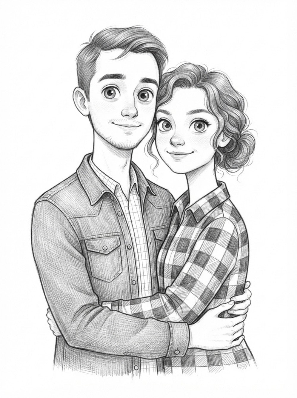 Personalized wedding invitation, charcoal animated drawing of bride and groom