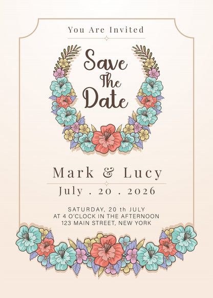Personalized wedding invitation, coffee and lovers