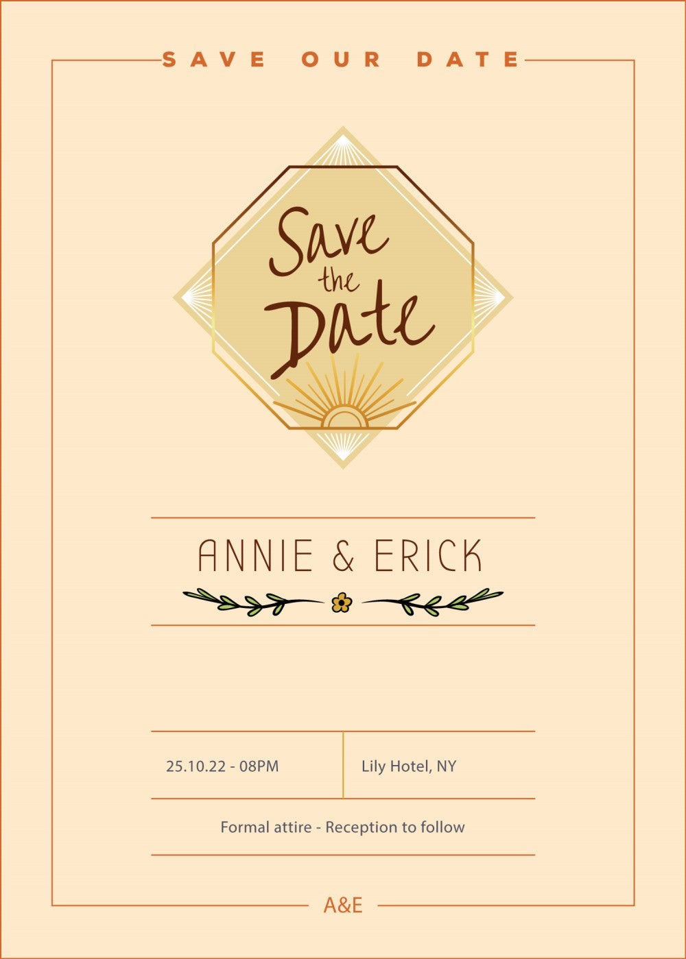 Personalized wedding invitation, colorful design for bride and groom