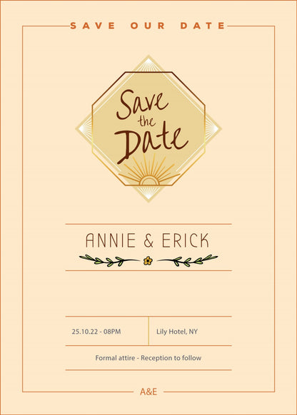 Personalized wedding invitation, corners design for bride and groom