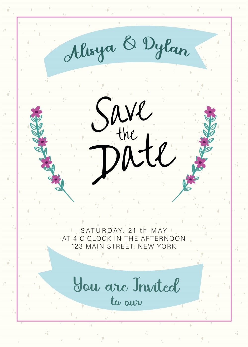 Personalized wedding invitation, fairytale character bride and groom