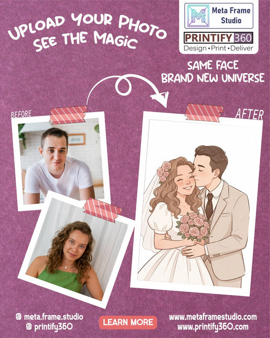 Personalized wedding invitation, fairytale character bride and groom