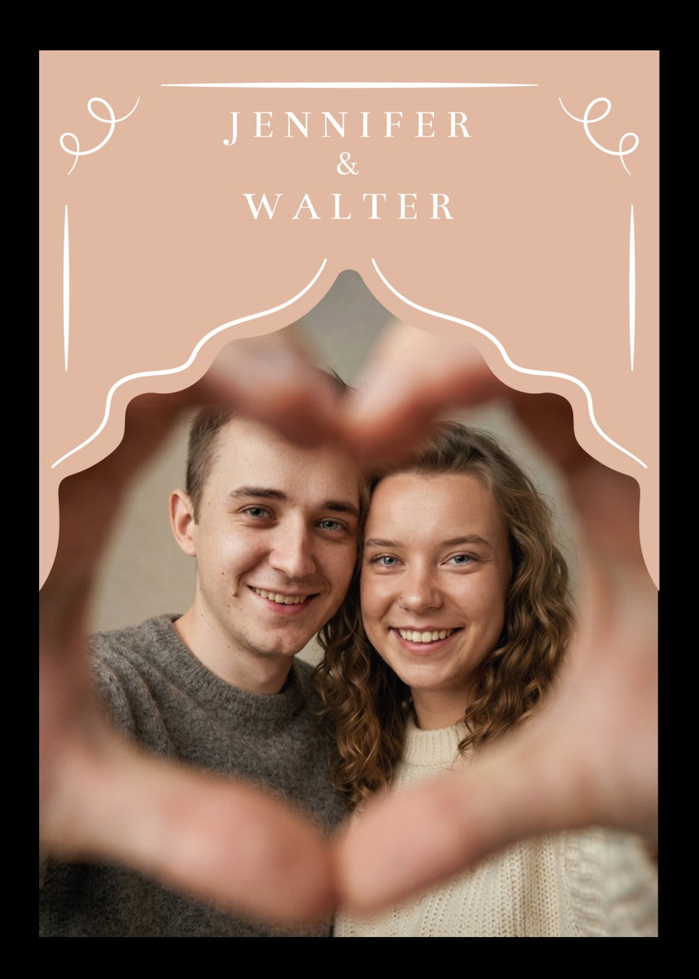 Personalized wedding invitation, heart-shaped selfie