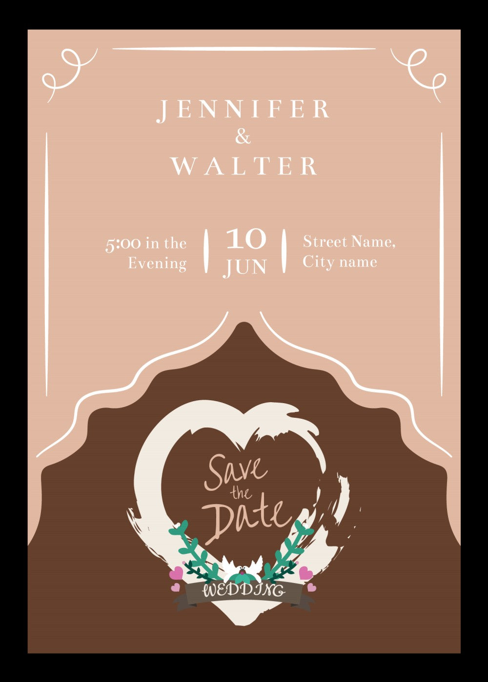 Personalized wedding invitation, heart-shaped selfie