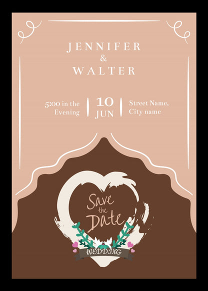 Personalized wedding invitation, heart-shaped selfie