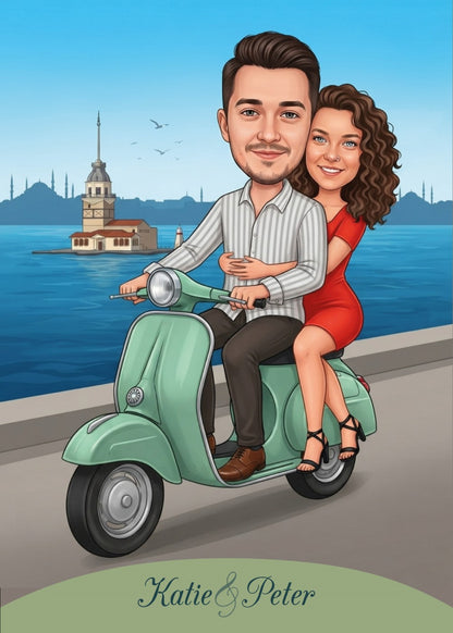 Personalized wedding invitation, motorcycle lovers in Istanbul