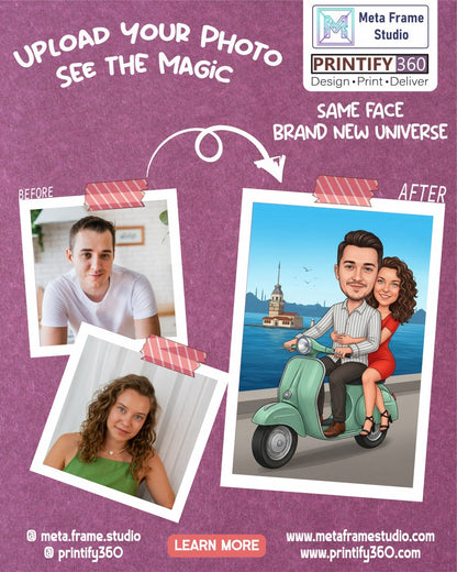 Personalized wedding invitation, motorcycle lovers in Istanbul