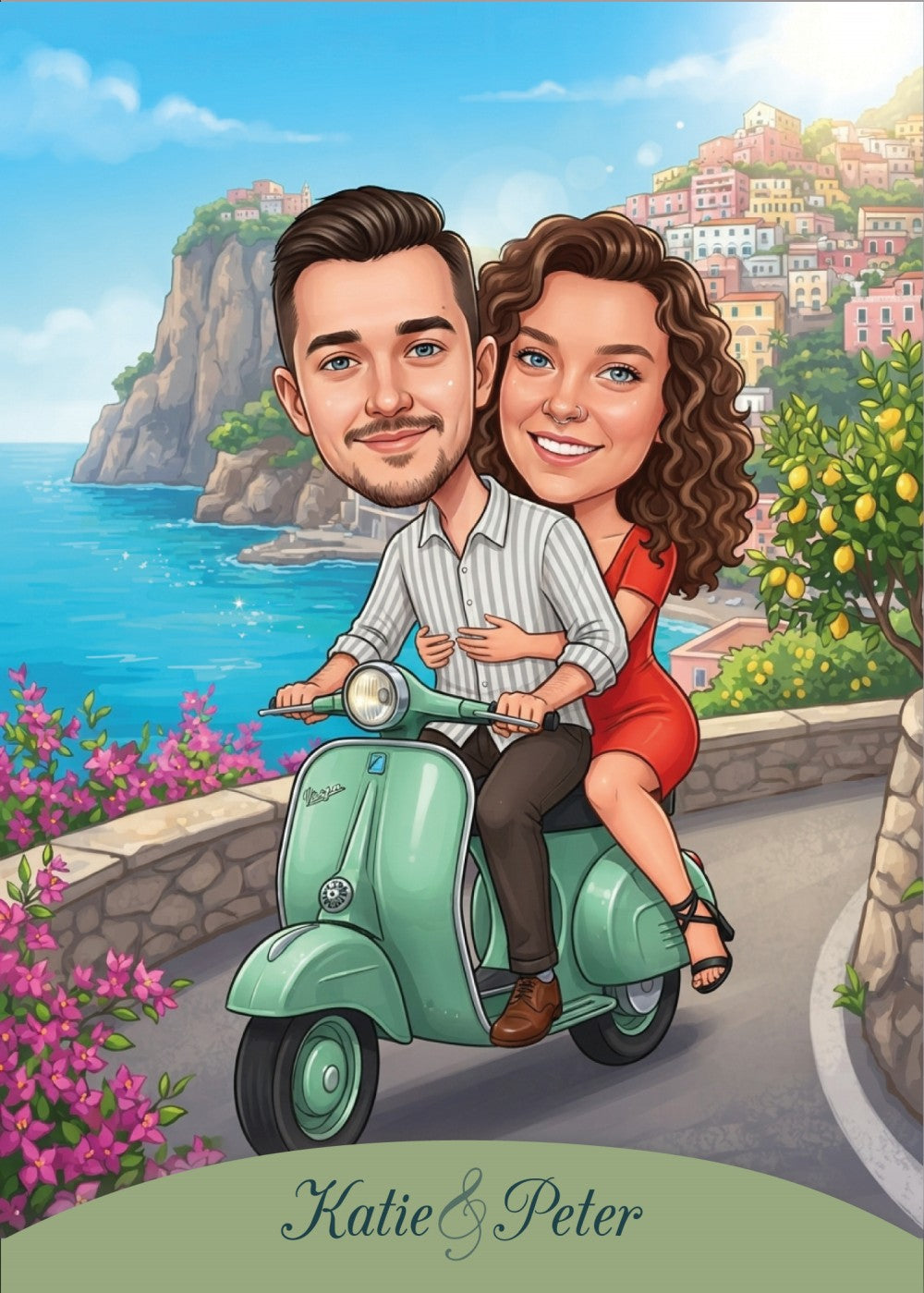 Personalized wedding invitation, motorcycle lovers in Sorento