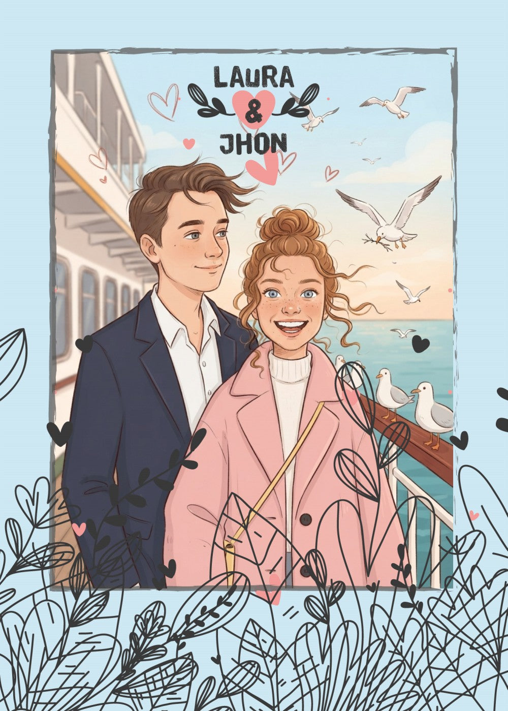 Personalized wedding invitation, two lovers in Istanbul