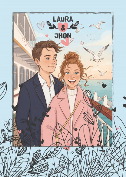 Personalized wedding invitation, two lovers in Istanbul