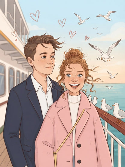 Personalized wedding invitation, two lovers in Istanbul