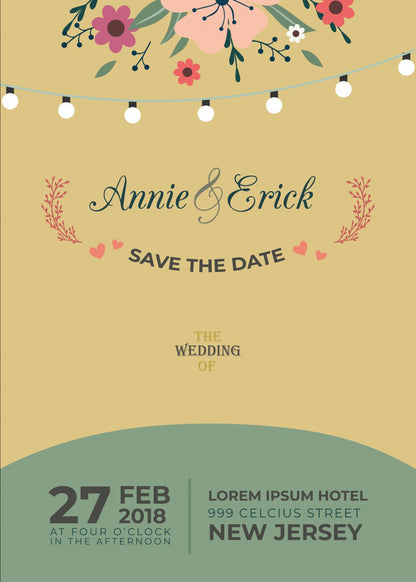Personalized wedding invitations, bride and grooms forest walk