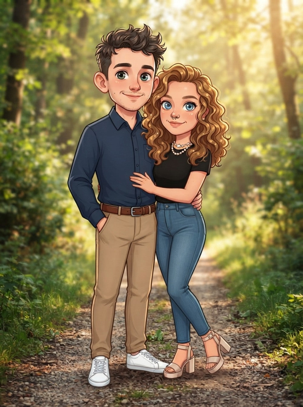Personalized wedding invitations, bride and grooms forest walk