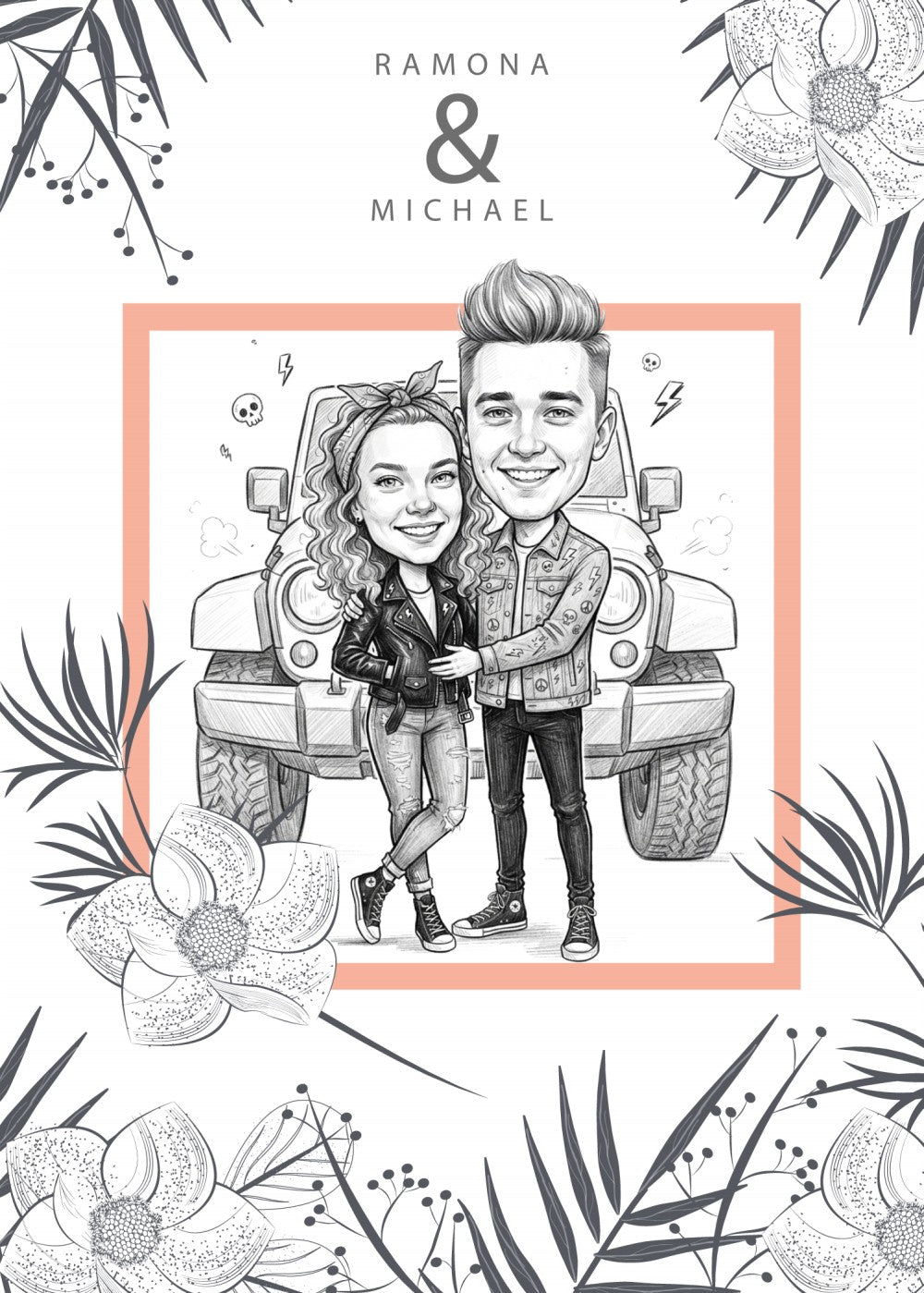 Personalized wedding invitations for a bride and groom who do extreme sports