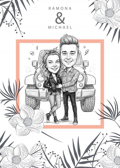 Personalized wedding invitations for a bride and groom who do extreme sports